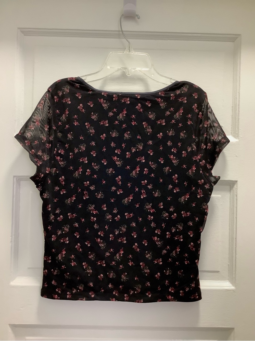 Aeropostale Black Floral Mesh Short Sleeve Tie-Front Top (Sz XL) NWOT - Picture 3 of 10